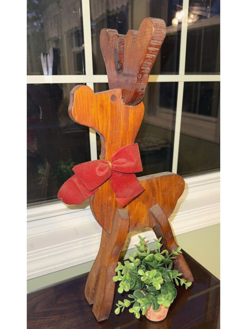 Vintage Wooden Handmade Reindeer Rudolph Christmas Figurine Decor